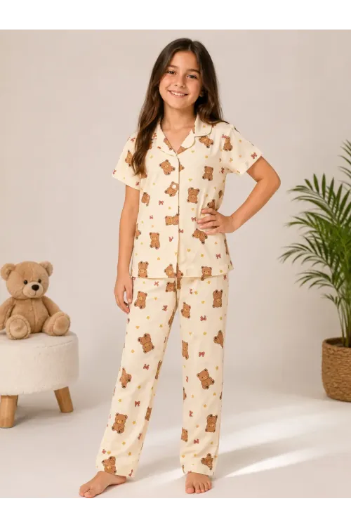 Desenli Kız Çocuk Pijama Takımı 9929