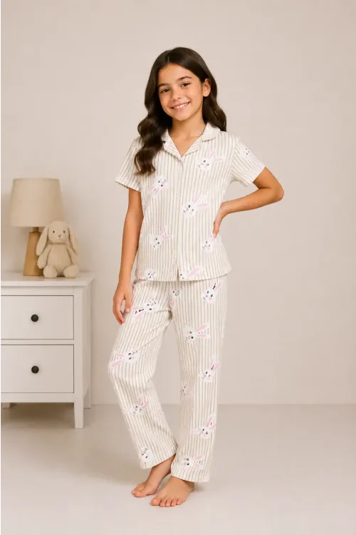 Desenli Kız Çocuk Pijama Takımı 9929