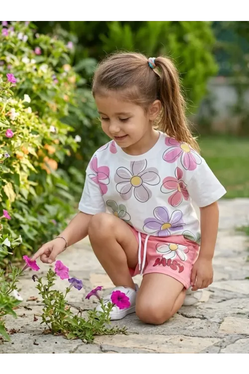 Desenli Şortlu Kız Çocuk Takım 202601
