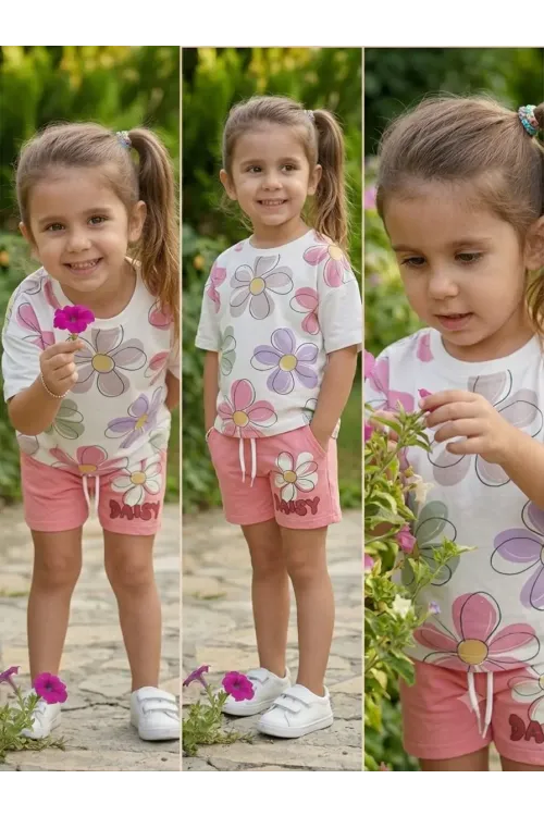 Desenli Şortlu Kız Çocuk Takım 202601