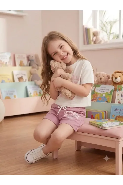 Desenli Şortlu Kız Çocuk Takım 202601