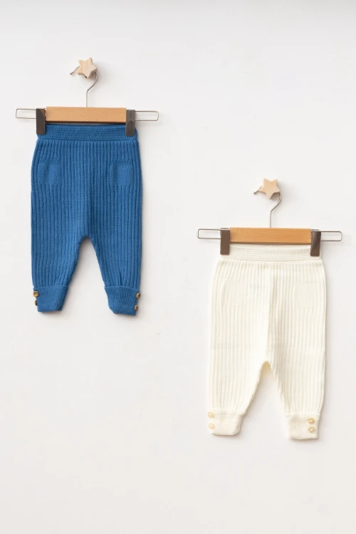 Düğme Detaylı Erkek Bebek 2li Triko Alt 4040-1