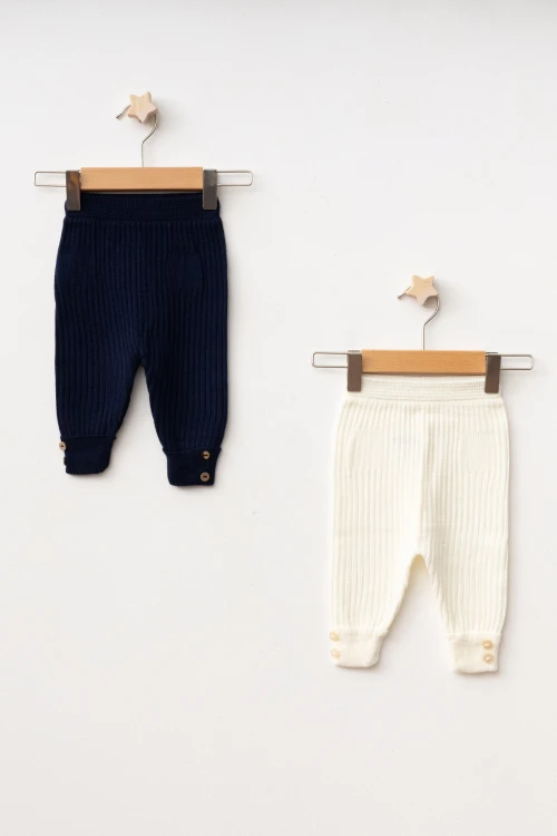 Düğme Detaylı Erkek Bebek 2li Triko Alt 4040-1