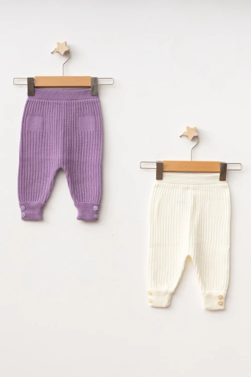 Düğme Detaylı Kız Bebek 2li Triko Alt 4040