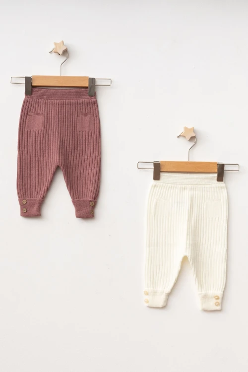 Düğme Detaylı Kız Bebek 2li Triko Alt 4040