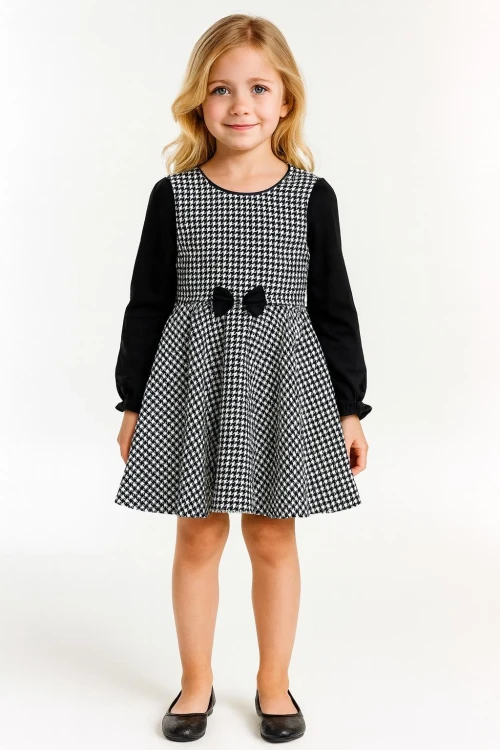 Ekose Desenli Kız Çocuk Jile Elbise 20456