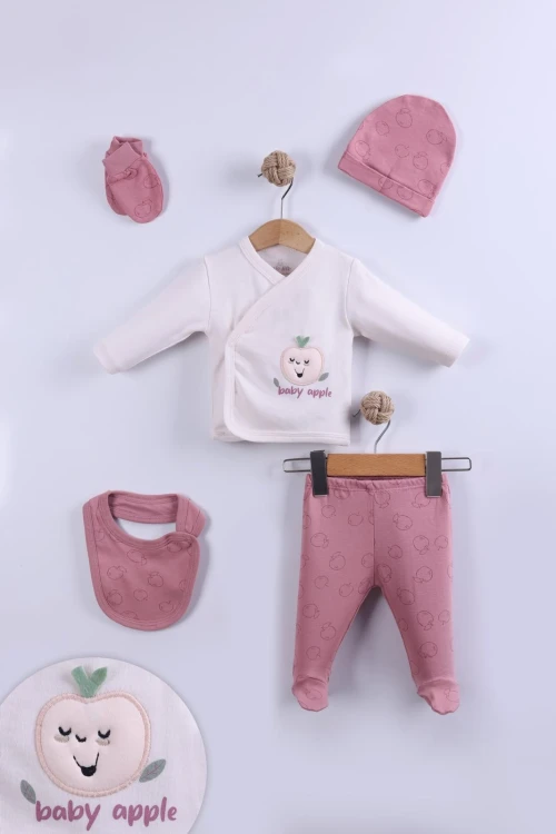 Elma İşlemeli Kız Bebek 5li Set 9004