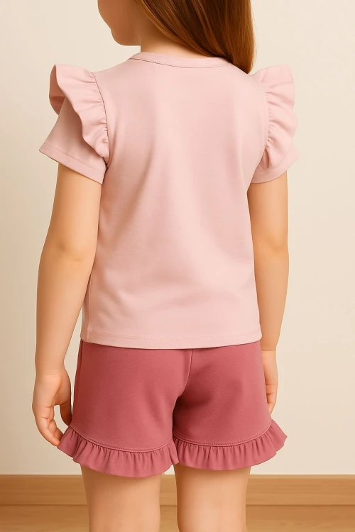 Fırfırlı Cepli Kız Çocuk Şortlu Takım 50657