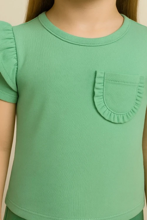 Fırfırlı Cepli Kız Çocuk Şortlu Takım 50657