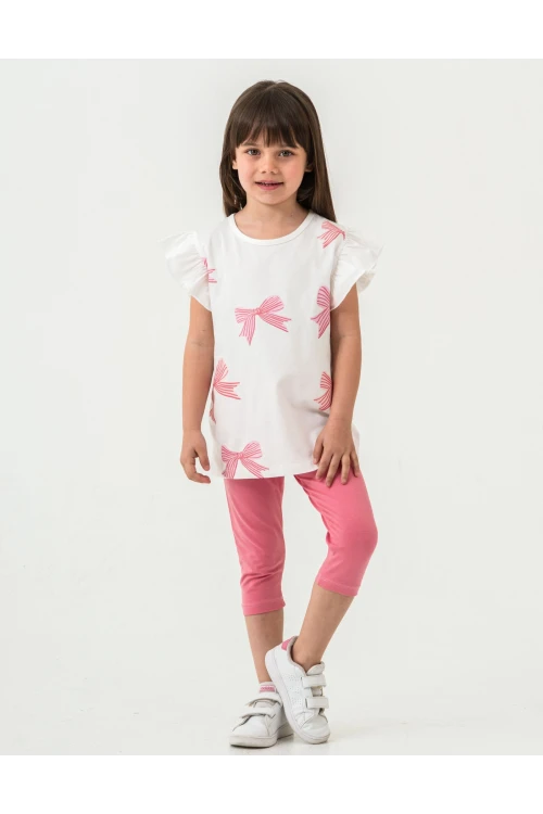Fiyonk Baskılı Fırfırlı Kız Çocuk Takım 50352