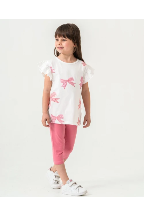 Fiyonk Baskılı Fırfırlı Kız Çocuk Takım 50352