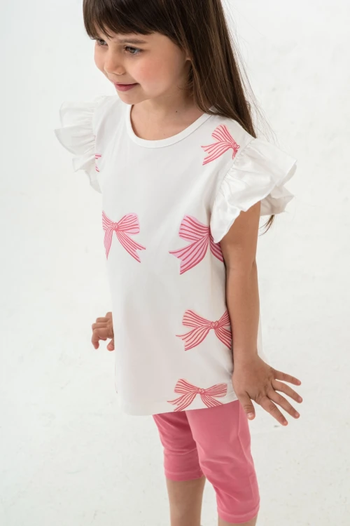 Fiyonk Baskılı Fırfırlı Kız Çocuk Takım 50352