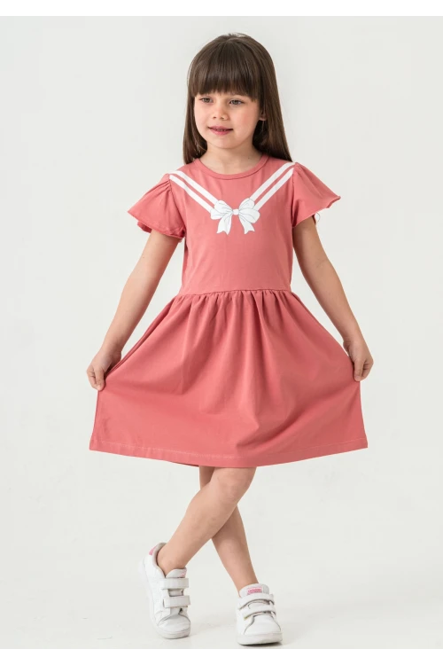 Fiyonk Baskılı Kız Çocuk Elbise 50971