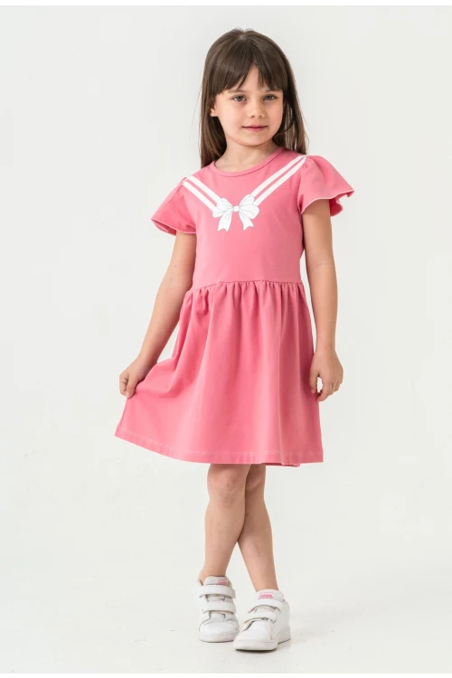 Fiyonk Baskılı Kız Çocuk Elbise 50971