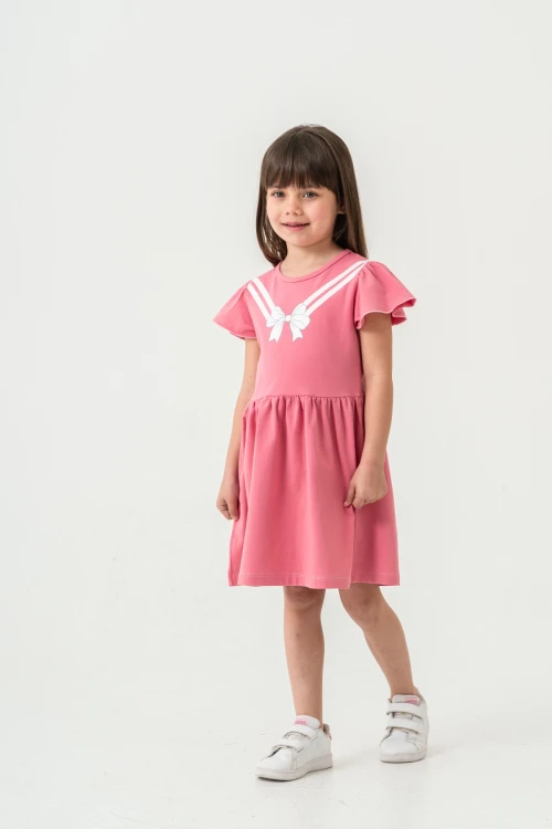 Fiyonk Baskılı Kız Çocuk Elbise 50971