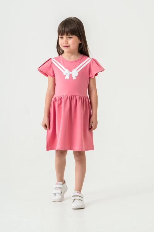Fiyonk Baskılı Kız Çocuk Elbise 50971