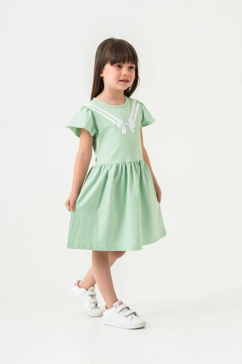 Fiyonk Baskılı Kız Çocuk Elbise 50971