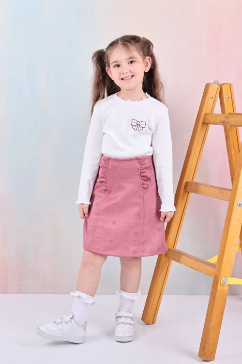 Fiyonk Nakışlı Kız Çocuk Etekli Takım 50652