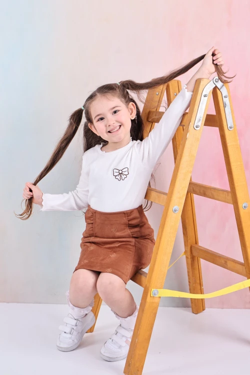 Fiyonk Nakışlı Kız Çocuk Etekli Takım 50652