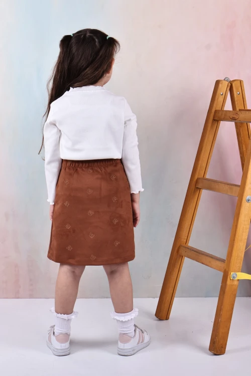 Fiyonk Nakışlı Kız Çocuk Etekli Takım 50652