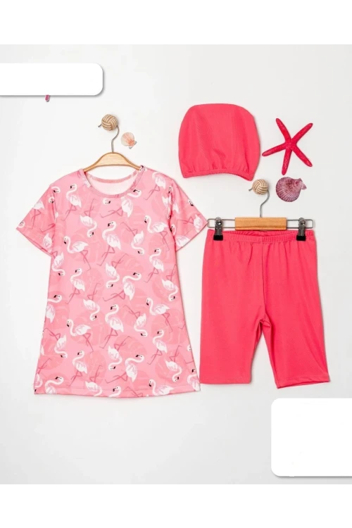 Flamingo Baskılı Kız Çocuk Mayo 3581