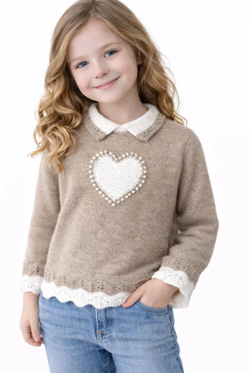 İnci İşlemeli Kız Çocuk Kazak 4098