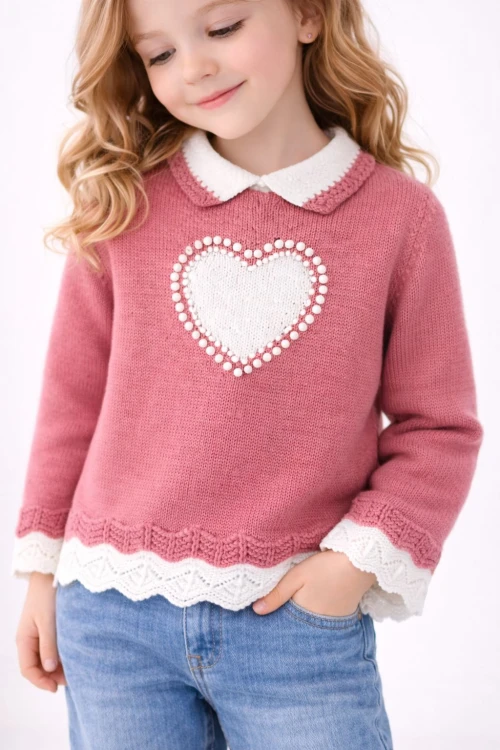 İnci İşlemeli Kız Çocuk Kazak 4098