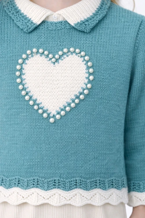 İnci İşlemeli Kız Çocuk Kazak 4098