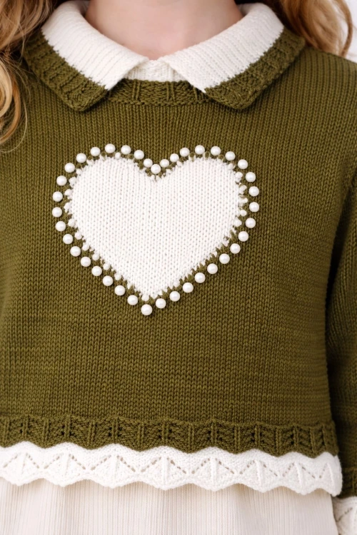 İnci İşlemeli Kız Çocuk Kazak 4098