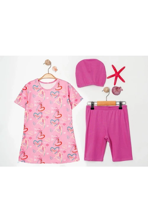 Kalp Baskılı Kız Çocuk Mayo 3585