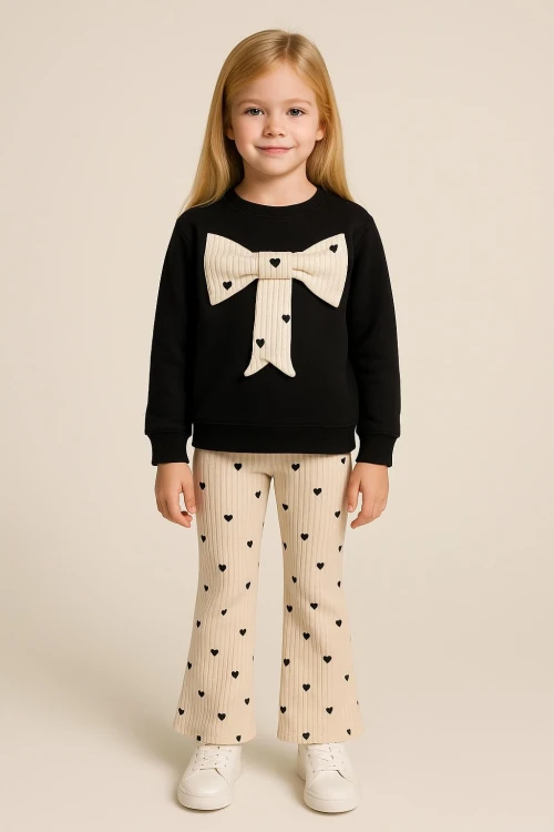 Kalp Baskılı Taytlı Kız Çocuk Takım 20454