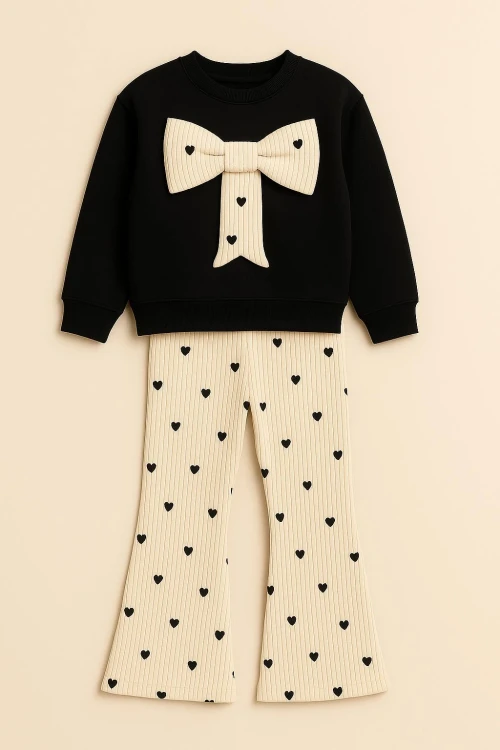 Kalp Baskılı Taytlı Kız Çocuk Takım 20454