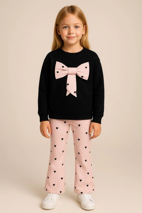 Kalp Baskılı Taytlı Kız Çocuk Takım 20454