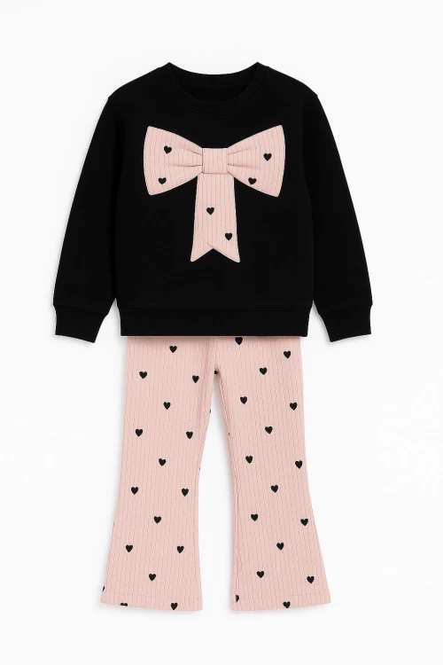 Kalp Baskılı Taytlı Kız Çocuk Takım 20454