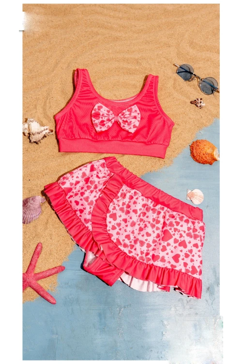 Kalp Desenli Kız Çocuk Bikini 5051