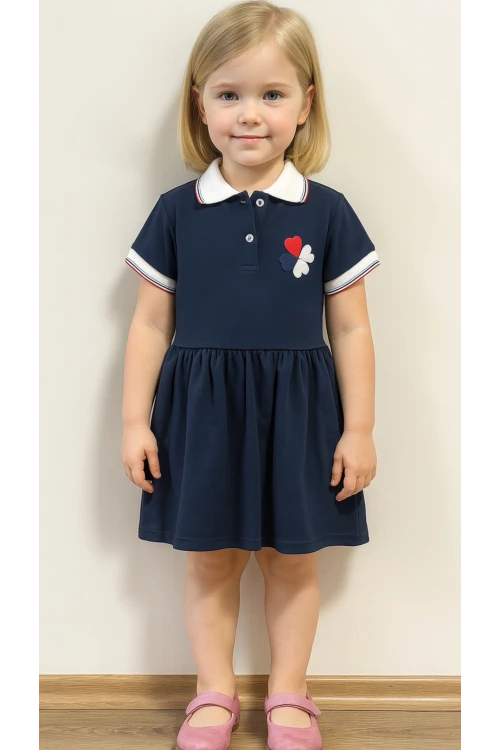 Kalp Yonca Nakışlı Pike Elbise 50773