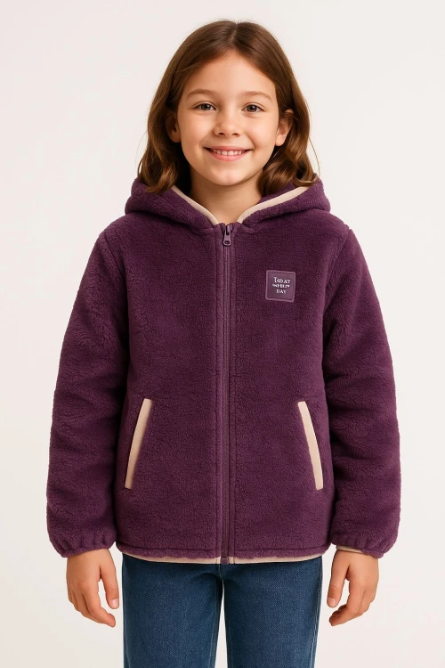 Kapşonlu Kışlık Peluş Kız Çocuk Mont 4247