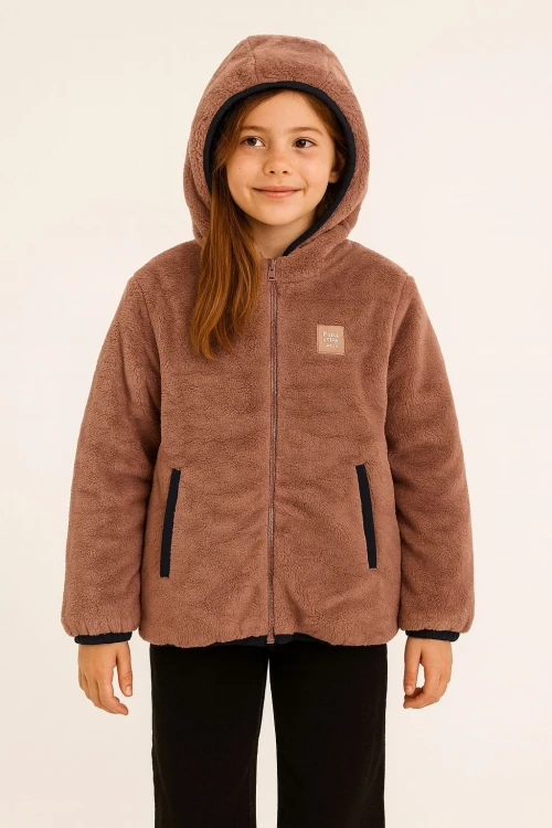 Kapşonlu Kışlık Peluş Kız Çocuk Mont 4247