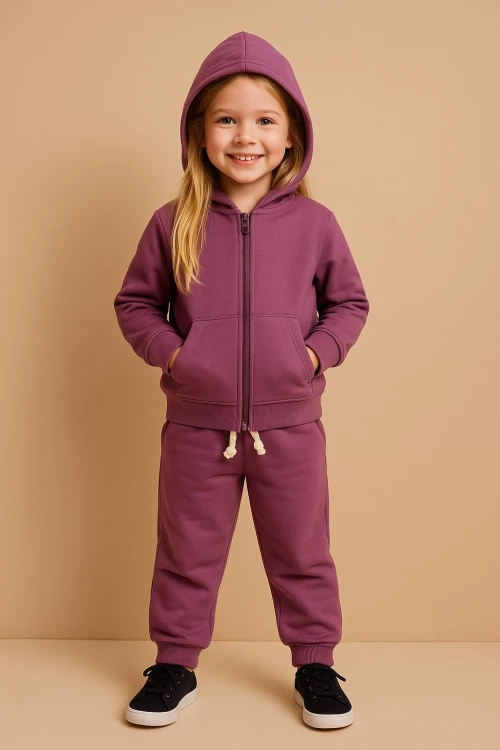 Kapşonlu Kız Çocuk Takım 20411-1