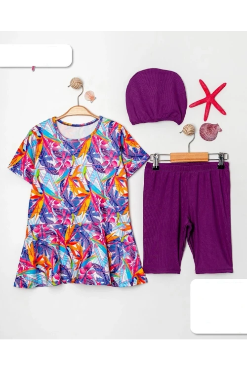 Karışık Baskılı Kız Çocuk Mayo 3485