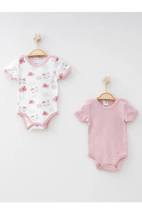 Kedi Desenli 2li Yarım Kol Çıtçıtlı Body 9624