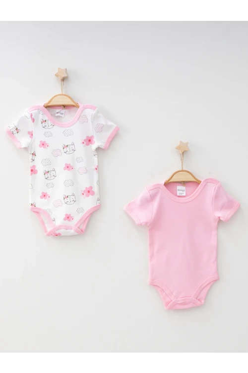 Kedi Desenli 2li Yarım Kol Çıtçıtlı Body 9624