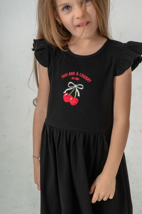 Kiraz Nakışlı Kız Çocuk  Elbise 50772