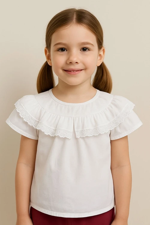 Kısa Kol Düz Kız Çocuk Gömlek 6994