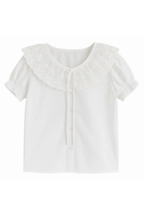 Kısa Kol Düz Kız Çocuk Gömlek 6995