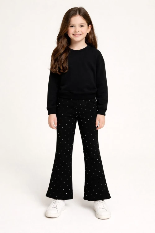 Kız Çocuk Taşlı Bol Paça Modal Pantolon 20607