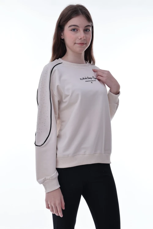 Kolu Biyeli Baskılı Kız Çocuk Sweat 2012