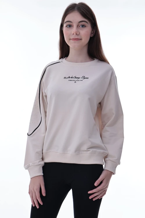 Kolu Biyeli Baskılı Kız Çocuk Sweat 2012