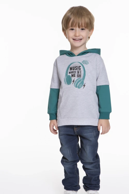 Kulaklık Baskılı Kapüşonlu Erkek Bebek Hoodie 54265