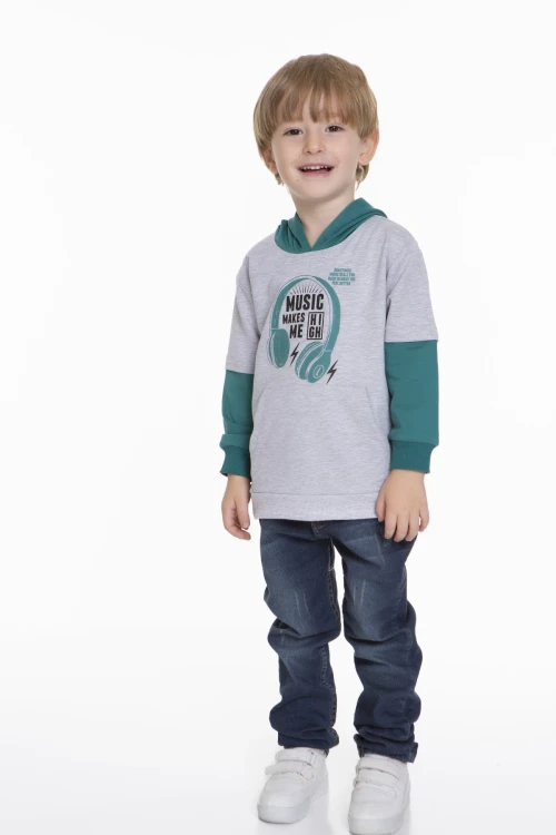 Kulaklık Baskılı Kapüşonlu Erkek Bebek Hoodie 54265